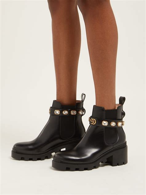 gucci trip embellished leather chelsea boots|Gucci ankle boots suede.